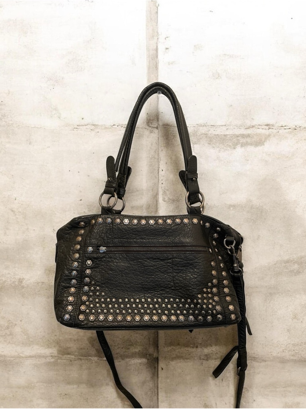 Women's Joelle Hawkens Black Biker Studded Shoulder Bag with Shoulder Straps